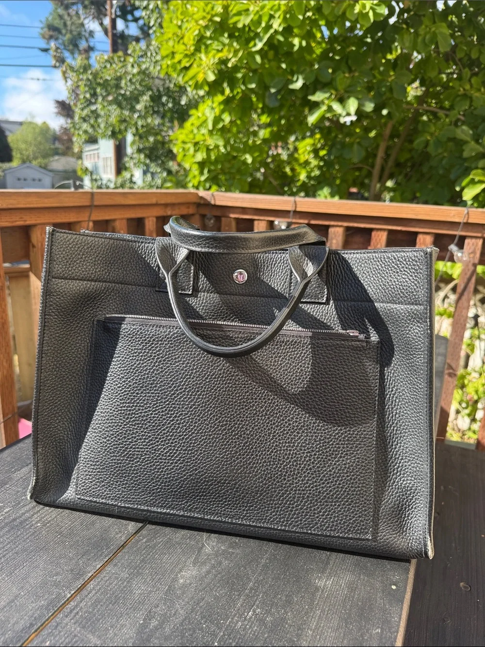 Hermes Black Pebbled Leather Tote Briefcase - vintage early 2000s.